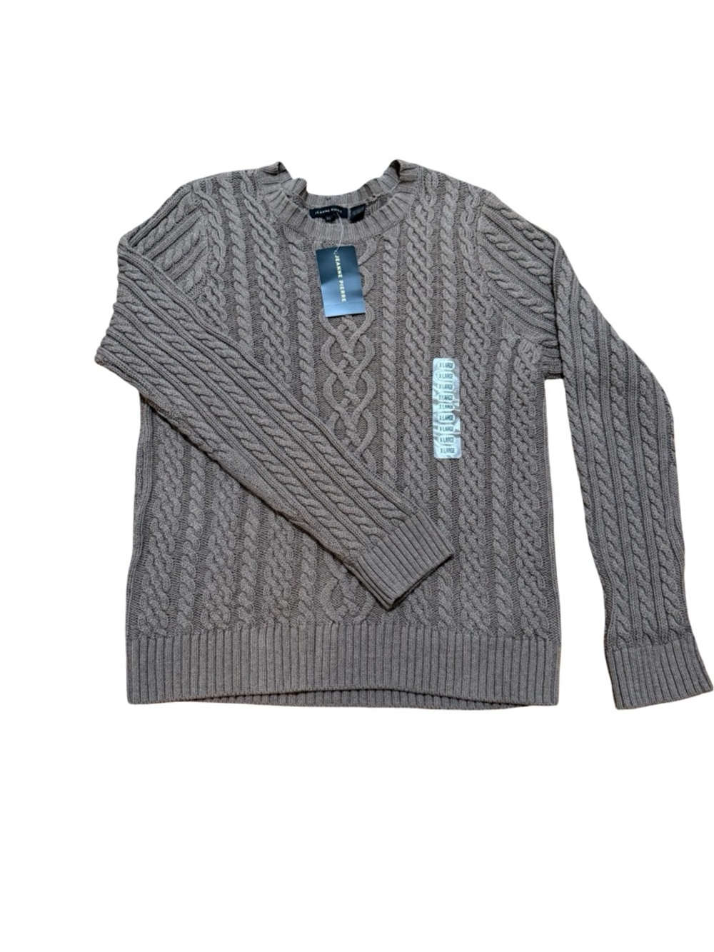 JEANNE PIERRE Men's Cable Knit Crewneck Sweater - Gray